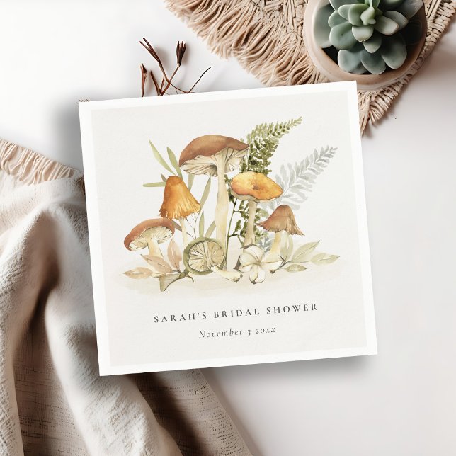 Rust Orange Mushroom Fern Foliage Brautparty Serviette (Von Creator hochgeladen)