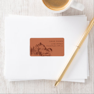 Rust Orange Pine Woods Mountain Sketch-Adresse Adressaufkleber