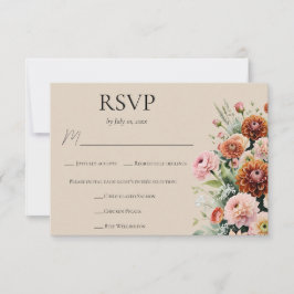 Rust Orange Sage Green Floral Wedding Meal Choice RSVP Karte