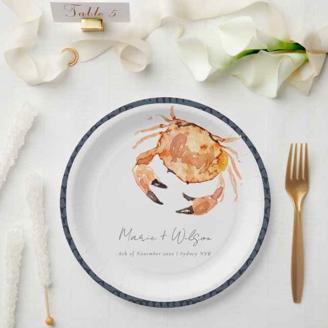 Rust Orange Sand Coastal Crab Nautical Wedding Pappteller (Hochzeit)