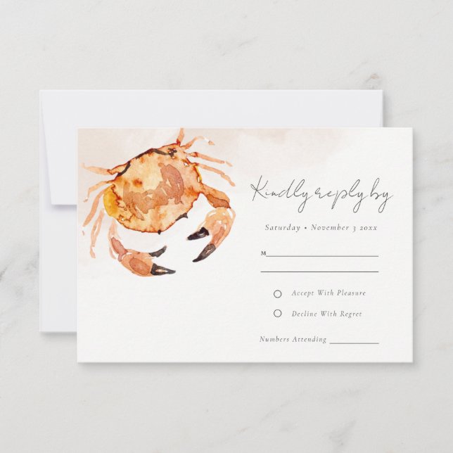 Rust Orange Sand Coastal Crab Nautical Wedding R RSVP Karte (Vorderseite)