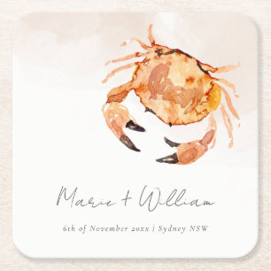 Rust Orange Sand Coastal Crab Nautical Wedding Rechteckiger Pappuntersetzer