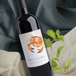 Rust Orange Sand Coastal Crab Nautical Wedding Weinetikett