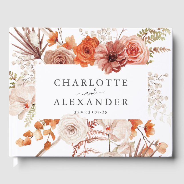 Rust Orange Terracotta Flora Hochzeit im Wasser Gästebuch (Vorderseite)