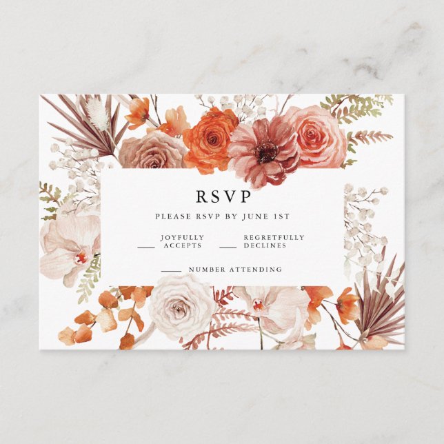 Rust Orange Terracotta Floral Wedding RSVP Begleitkarte (Vorderseite)
