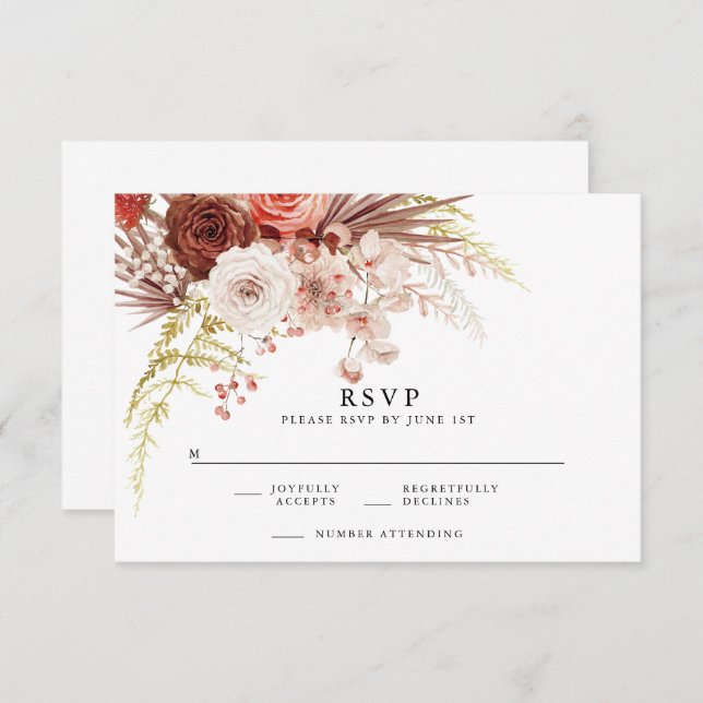 Rust Orange Terracotta Floral Wedding RSVP Begleitkarte (Vorne/Hinten)