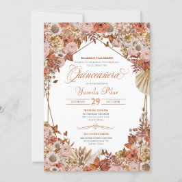 Rust Orange Verlasse Autum Falll Floral Quinceaner Einladung