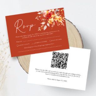 Rust Orange Wasserfarben Blumen QR Code Hochzeit RSVP Karte
