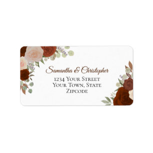 Rust Orange Watercolor Rose Chic Wedding Address Adressaufkleber