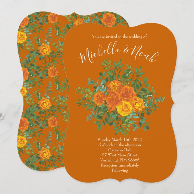 Rust Orange Wedding Vintag Floral Einladung (Vorne/Hinten)