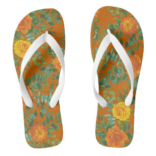 Rust Orange Wedding Vintag Floral Flip Flops