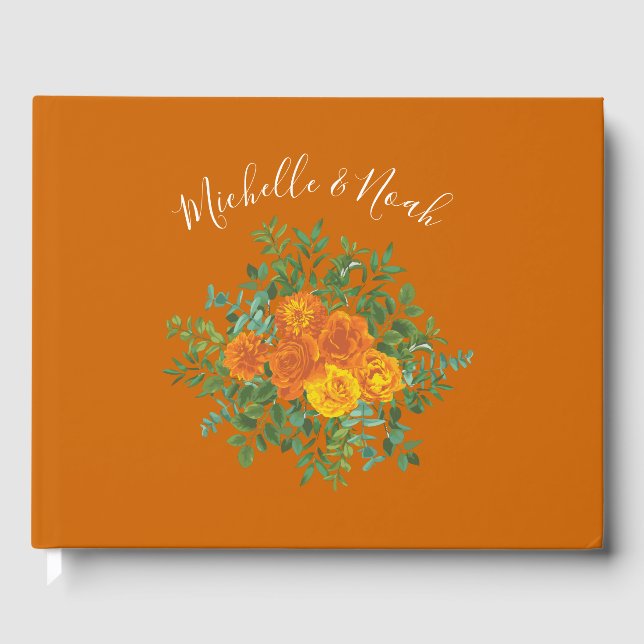 Rust Orange Wedding Vintag Floral Gästebuch (Vorderseite)