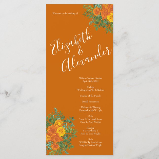 Rust Orange Wedding Vintag Floral Menükarte (Vorderseite)