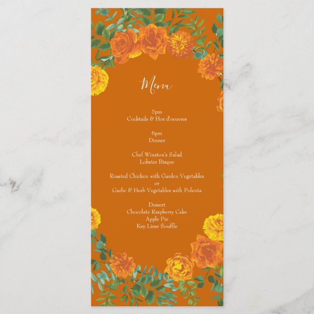 Rust Orange Wedding Vintag Floral Menükarte (Vorderseite)