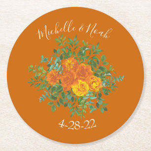 Rust Orange Wedding Vintag Floral Runder Pappuntersetzer