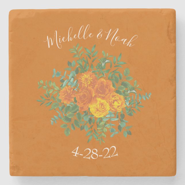 Rust Orange Wedding Vintag Floral Steinuntersetzer (Vorderseite)