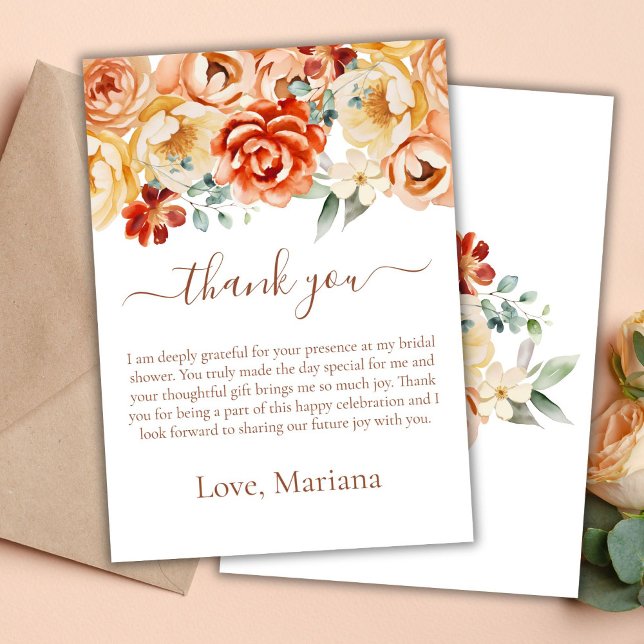 Rust Peach Floral Brautparty Danke Karte (Von Creator hochgeladen)