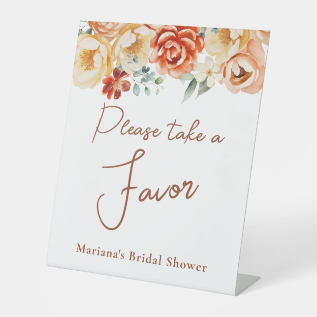 Rust Peach Floral Bridal Gastgeschenke Hochzeiten Sockelschild (Vorderseite)