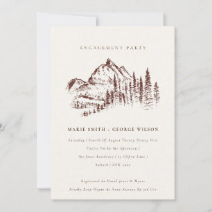 Rust Pine Woods Mountain Sketch Engagement Invite Dankeskarte
