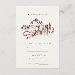 Rust Pine Woods Mountain Sketch Wedding RSVP Begleitkarte