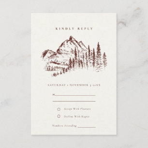 Rust Pine Woods Mountain Sketch Wedding RSVP Begleitkarte