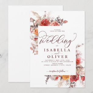Rust Red Burnt Orange BohoTerracotta Wedding Invit Einladung