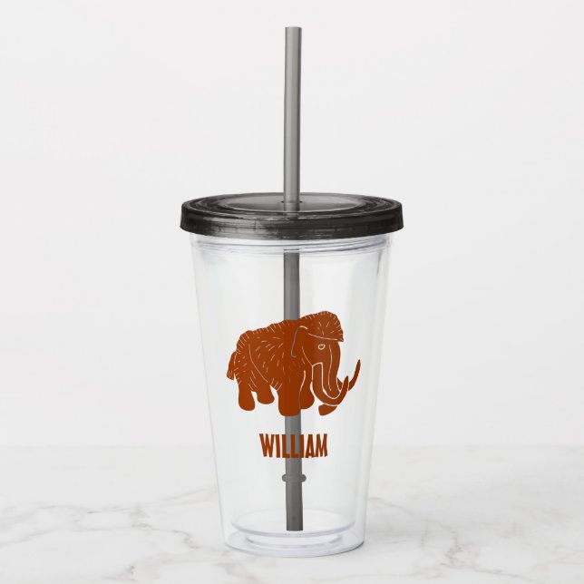 Rust Red Cartoon Wooly Mammoth Personalisiert Acryltrinkbecher (Vorderseite)