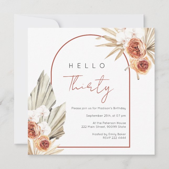 Rust Red Flowers Birthday Invitation Einladung (Vorderseite)