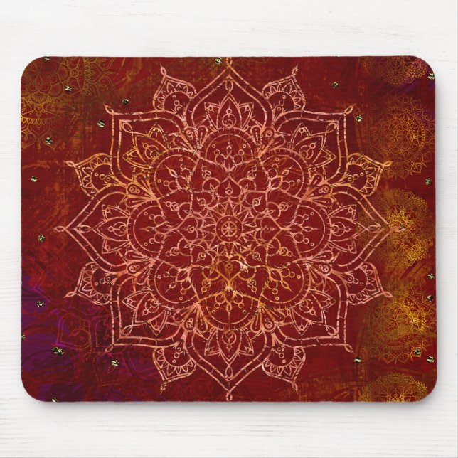 Rust Red Mandala Gold Glam Moderner Chic Mousepad (Vorne)