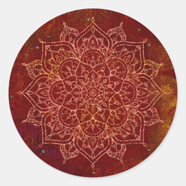 Rust Red Mandala Gold Glam Moderner Chic Runder Aufkleber (Vorderseite)