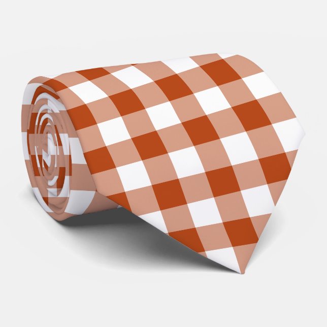 Rust Red Plaid Gingham Neck Tie Krawatte (Gerollt)