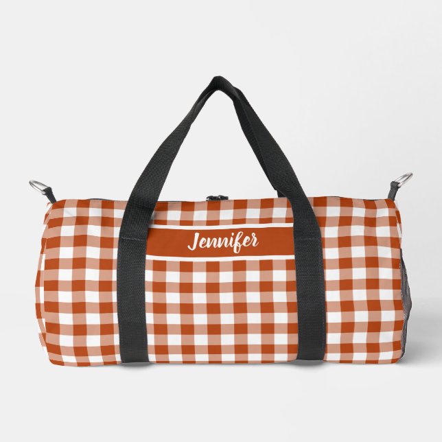 Rust Red Plaid Gingham Personalized Duffle Bag (Vorderseite)