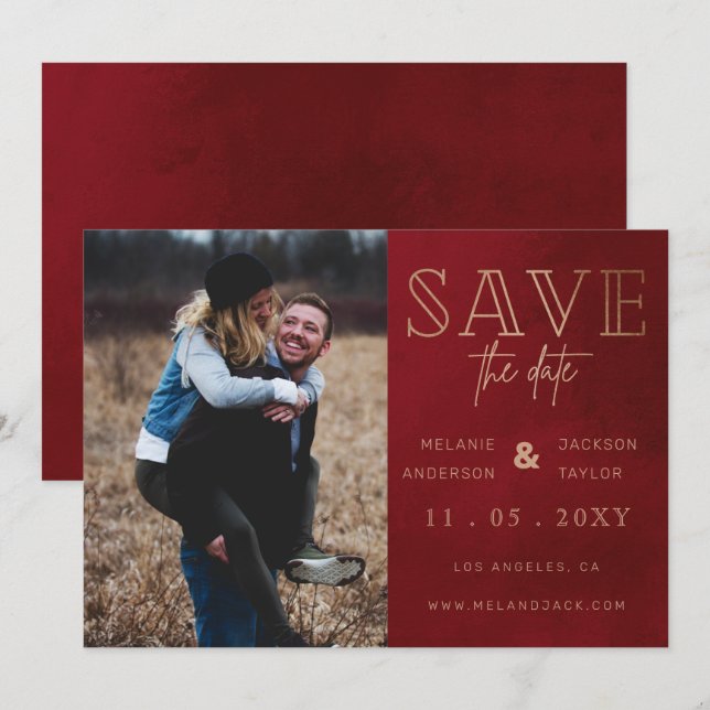 Rust Red Stylish Handgeschriebenes Foto Save the D Date (Vorne/Hinten)