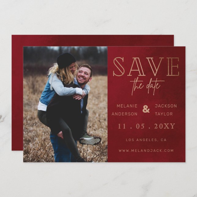 Rust Red Stylish Handgeschriebenes Foto Save the D Save The Date (Vorne/Hinten)