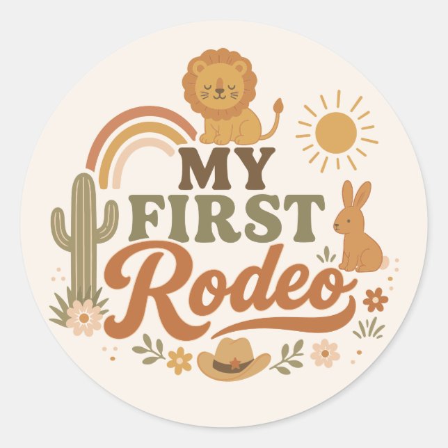 Rust Rodeo Erster Geburtstag Aufkleber | Neutral B (Vorderseite)