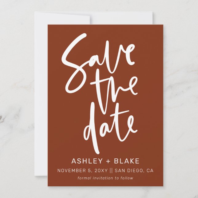 Rust Simple Handgeschriebene Kalligrafie Save the  Date (Vorderseite)
