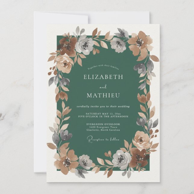 Rust Smaragdgrüner Blatt-Hochzeit Einladung (Vorderseite)