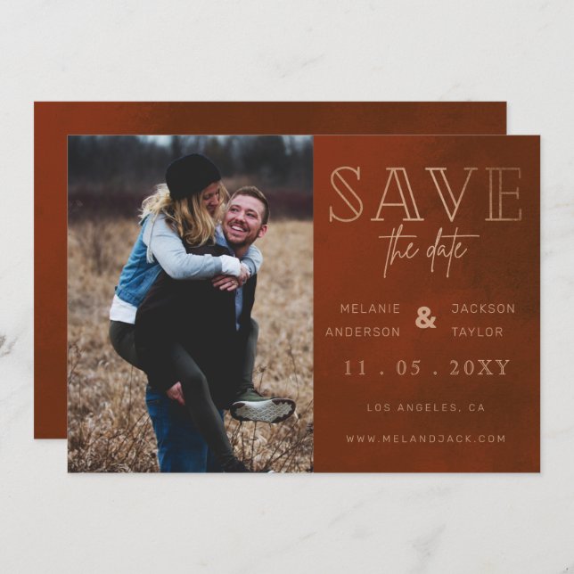 Rust Stylish Handgeschriebenes Foto Save the Date (Vorne/Hinten)