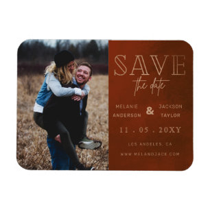 Rust Stylish Handgeschriebenes Foto Save the Date Magnet
