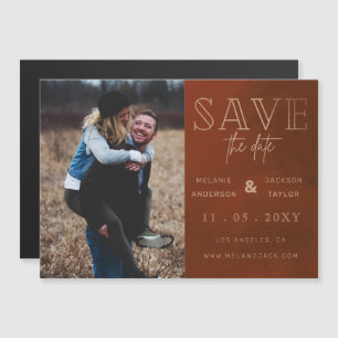 Rust Stylish Handgeschriebenes Foto Save the Date Magneteinladung