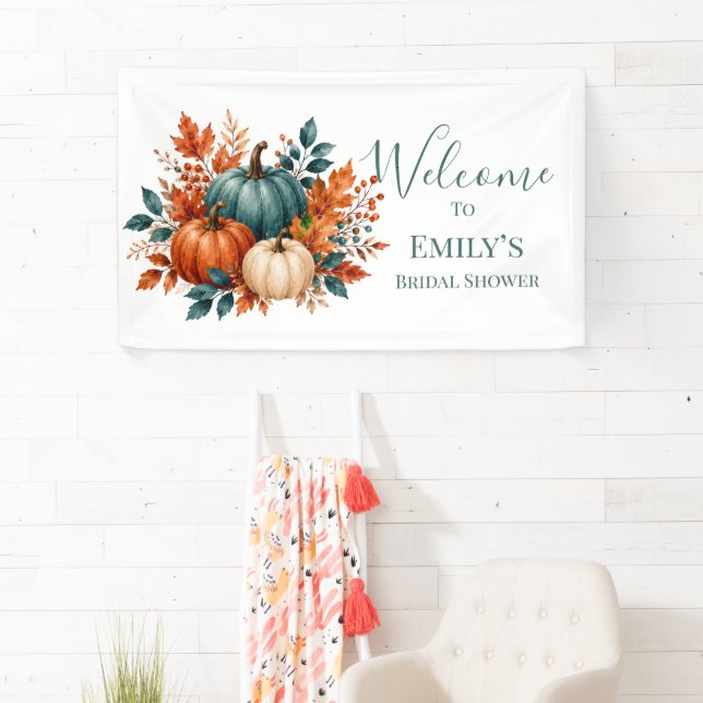 Rust & Teal-Kürbis-Hochzeitsempfangsschild Banner (Insitu)