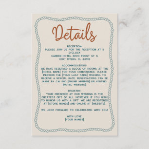 Rust Teal Western Rustic Scheune Hochzeitsdetails Begleitkarte