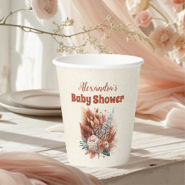 Rust Terracotta Blume Babydusche Pappbecher