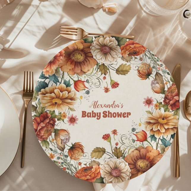 Rust Terracotta Blume Babydusche Pappteller (Von Creator hochgeladen)