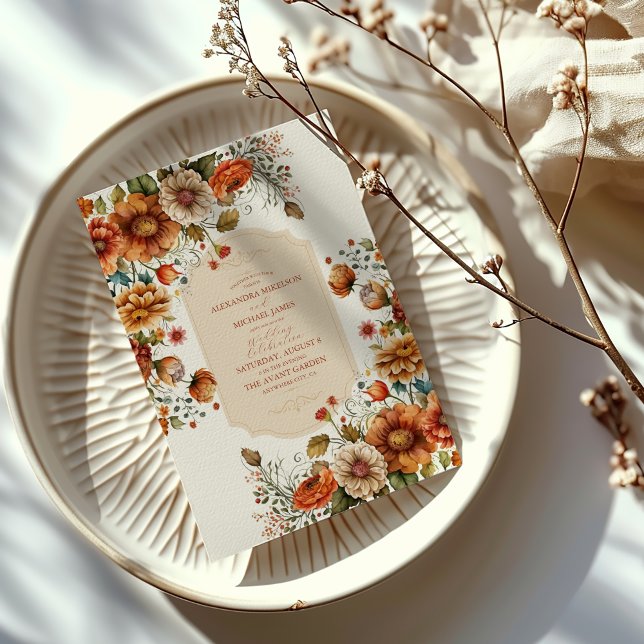 Rust Terracotta Blume Burnt Orange Hochzeit im Her Acryleinladungen (Von Creator hochgeladen)