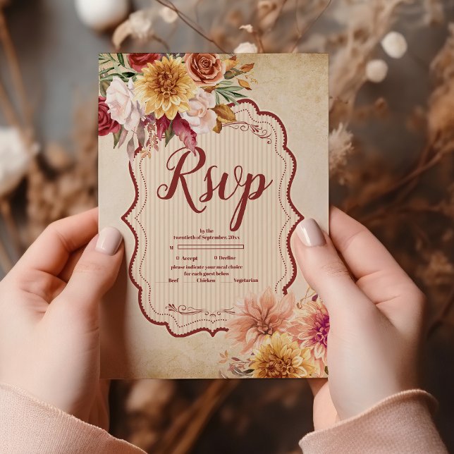 Rust Terracotta Blume Burnt Orange Hochzeit im Her RSVP Karte (Von Creator hochgeladen)
