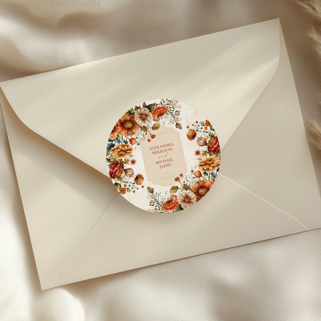 Rust Terracotta Blume Burnt Orange Hochzeit im Her Runder Aufkleber (Von Creator hochgeladen)