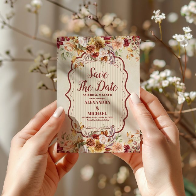 Rust Terracotta Blume Burnt Orange Hochzeit im Her Save The Date (Von Creator hochgeladen)