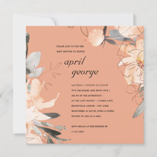 RUST TERRACOTTA BROWN FLORAL BABY SHOWITE EINLADEN DANKESKARTE