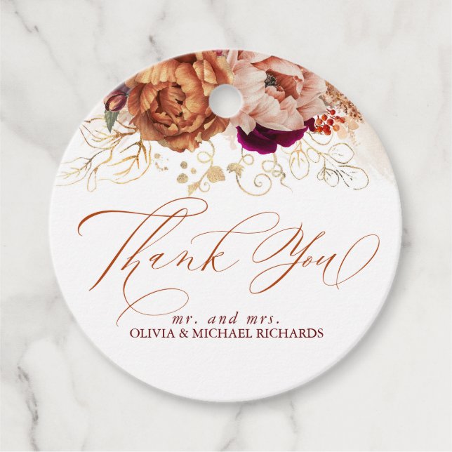 Rust Terracotta Burgundy Red Blume Vielen Dank Geschenkanhänger (Vorderseite)